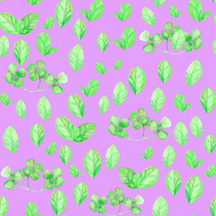 watercolor seamless patterns for design, decoration with 
flowers and leaves with pink background