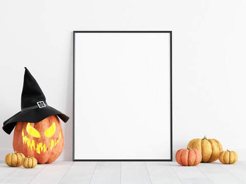 fall frame mockup, autumn background with leaves, 3d render