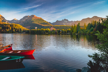 Picturesque autumn view of lake Strbske pleso in High Tatras National Park