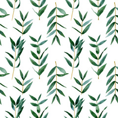 Seamless watercolor eucalyptus pattern. Hand painted illustration. Decor for weddings, holidays, cards, gift paper, fabric © Aneyrin