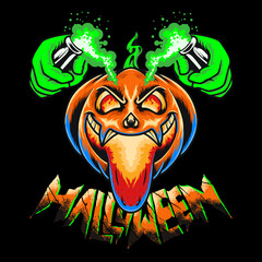 Scary Pumpkin Monster Halloween vector illustration tshirt design premium