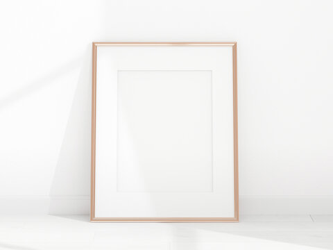 poster mockup, minimalist gold frame mockup with matt, print mockup, 3d render
