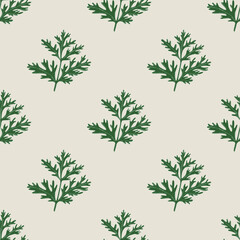 Seamless pattern wormwood on light background. Beautiful plant ornament green color. Geometrical texture template for fabric.