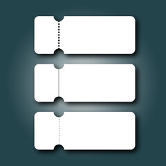 Set blank ticket template vector illustration. Concert ticket, lottery coupons, event admission ticket. 