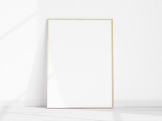 poster mockup, minimalist wooden frame mockup, print mockup, 3d render