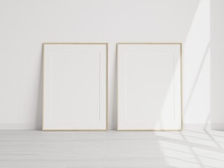 two wooden frame mockup, poster mockup, minimalist gallery frame mockup, print mockup, 3d render