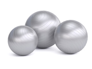 Three  fitness balls isolated on white background 3d rendering