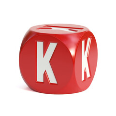Dice font on white background 3d rendering letter K