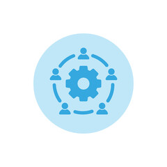 Gear with people icon. Group project or teamwork concept.