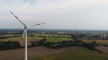 Windmill with lookout over countryside from drone