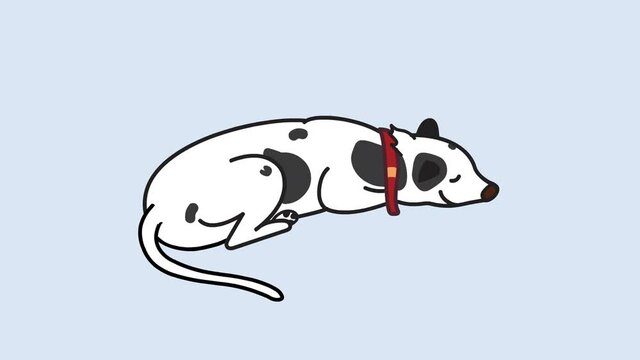 Cute white dog is taking a nap with bubble in cartoon style