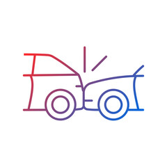 Rear-end collision gradient linear vector icon. Hitting vehicle from behind. Accident in congested traffic. Thin line color symbol. Modern style pictogram. Vector isolated outline drawing