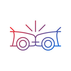 Head-on collision gradient linear vector icon. Frontal crash. Two vehicles collide into one another. Auto accident. Thin line color symbol. Modern style pictogram. Vector isolated outline drawing