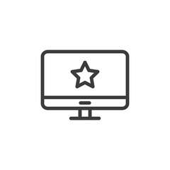 Desktop computer with star icon. Bookmark or review concept.
