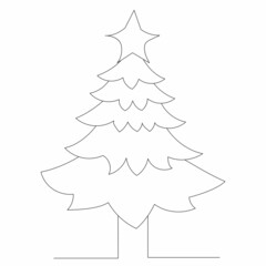 Christmas tree line drawing, vector