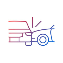 Side collision gradient linear vector icon. Broadside crash. T-bone collision. Car accident. Distracted driving. Thin line color symbol. Modern style pictogram. Vector isolated outline drawing
