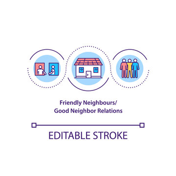 Friendly Neighbours Concept Icon. Good Neighbor Relations Abstract Idea Thin Line Illustration. Suburb Community. Property Safety. Vector Isolated Outline Color Drawing. Editable Stroke