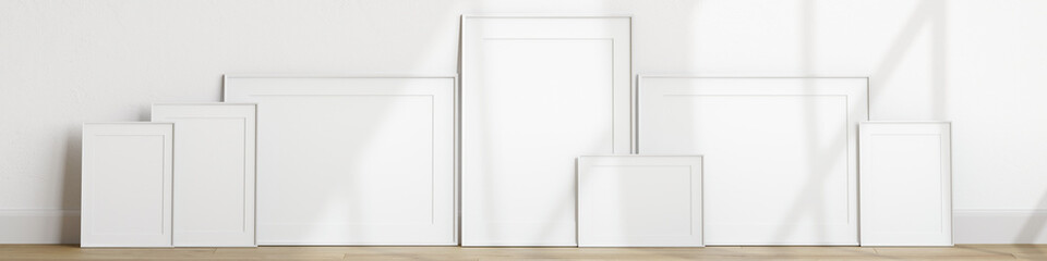 minimalist frame gallery mockup, white frames mockup, 3d render