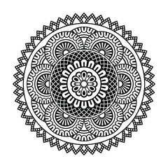Isolated mandala in vector. Round pattern in white and black colors. Vintage decorative element for card and coloring book