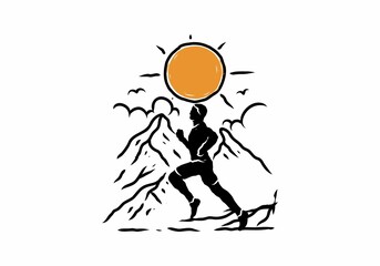 Fototapeta na wymiar Running in mountain sport illustration