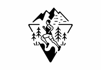 Trail run black line art illustration