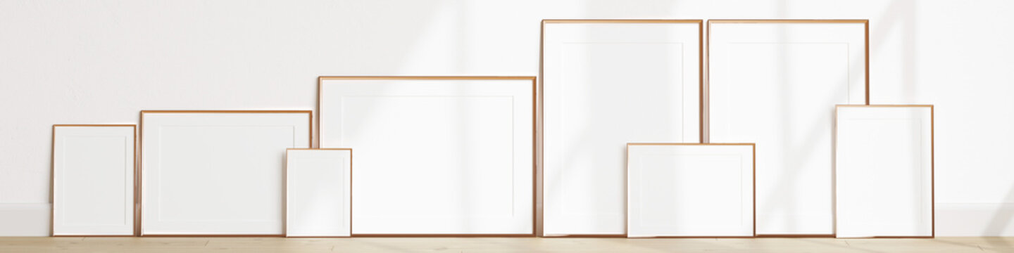 wooden frames mockup, minimalist style mockup, frames gallery, 3d render