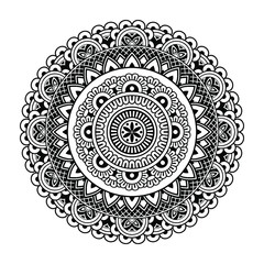 Isolated mandala in vector. Round pattern in white and black colors. Vintage decorative element for card design and coloring book