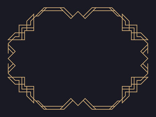 Art deco frame. Vintage linear border. Design a template for invitations, leaflets and greeting cards. Geometric golden frame. The style of the 1920s - 1930s. Vector illustration