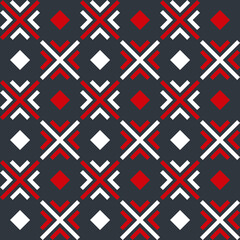 Seamless tribal pattern with white and red arrows decoration on navy blue background