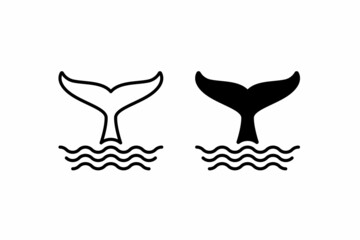 whale tail and waves flat icon vector for apps and websites - obrazy, fototapety, plakaty