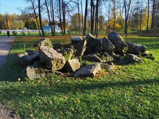 Alexander Park in Pushkin fragments of the old tower