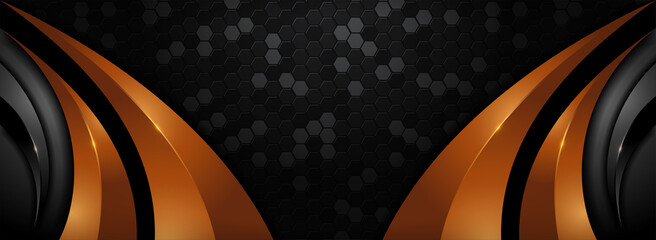 Modern Dark and Golden Orange Combination Background with Futuristic Overlap Layered Style Concept.