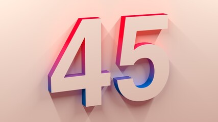 Dove Cream Lights And Shadows 3D Elegant Corporate Number 45 With Red And Blue Gradient Color On The Side Stick To The Wall
