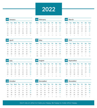 calendar for 2022