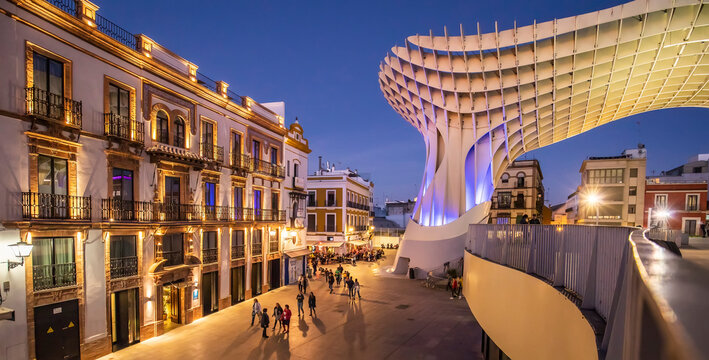 Metropol Parasol or Seville Mushrooms at night, Sevilla, Spain 2021