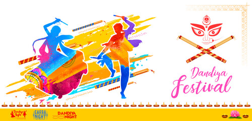 Dandiya in disco Garba Night banner poster for Navratri Dussehra festival of India