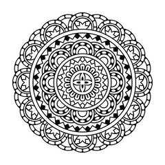 Isolated mandala in vector. Round pattern in white and black colors. Vintage decorative monochrome element