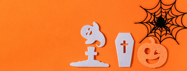 Top view of creative Halloween concept background with copy space.