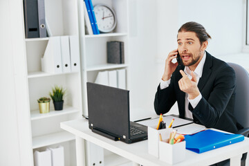 businessmen office work documents with a phone in hand Lifestyle