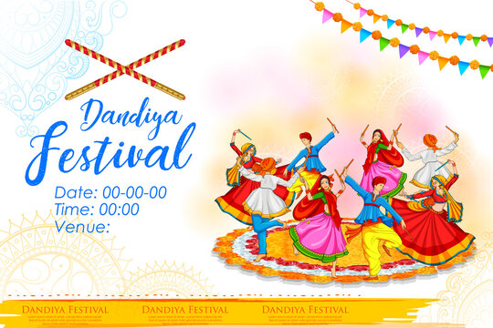Dandiya in disco Garba Night banner poster for Navratri Dussehra festival of India