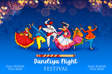 Dandiya in disco Garba Night banner poster for Navratri Dussehra festival of India - 461478612