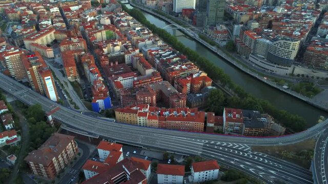 An aerial view of the Spanish city of Bilbao