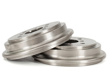 Rear car brake drums, isolated on white background