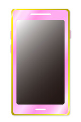 ピンク色のスマホのイラスト。リアルなスマートフォンのイラスト。