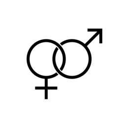 Line icon of joint male and female gender signs. Mars and Venus symbol. Vector Illustration