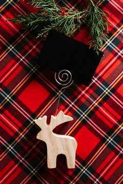 Christmas Reindeer of wood with blank name card