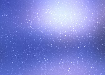 Snow falling on blue blur background. Twilight lighting. Abstract soft winter textured illustration.