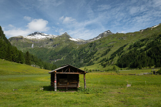 Old small wooden house in the alps