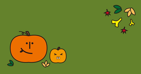 列印Cute Pumpkin face for Halloween 2021 celebration greeting post facebook format green background funny anime style playful fun happy holiday dark background 萬聖節 南瓜臉

