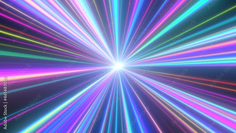 Wall mural light speed fast movement neon glow laser beam tunnel rainbow aurora - 4k seamless vj loop motion ba